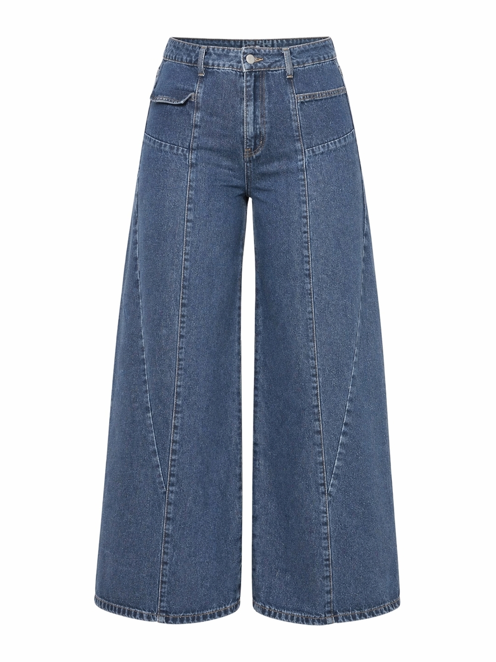 CIDER | High Rise Wide Leg Jeans Medium Wash Dark Navy  Paneled Seam Denim |‎ XL